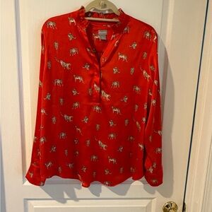 Chico's Orange Blouse with Leopard Print